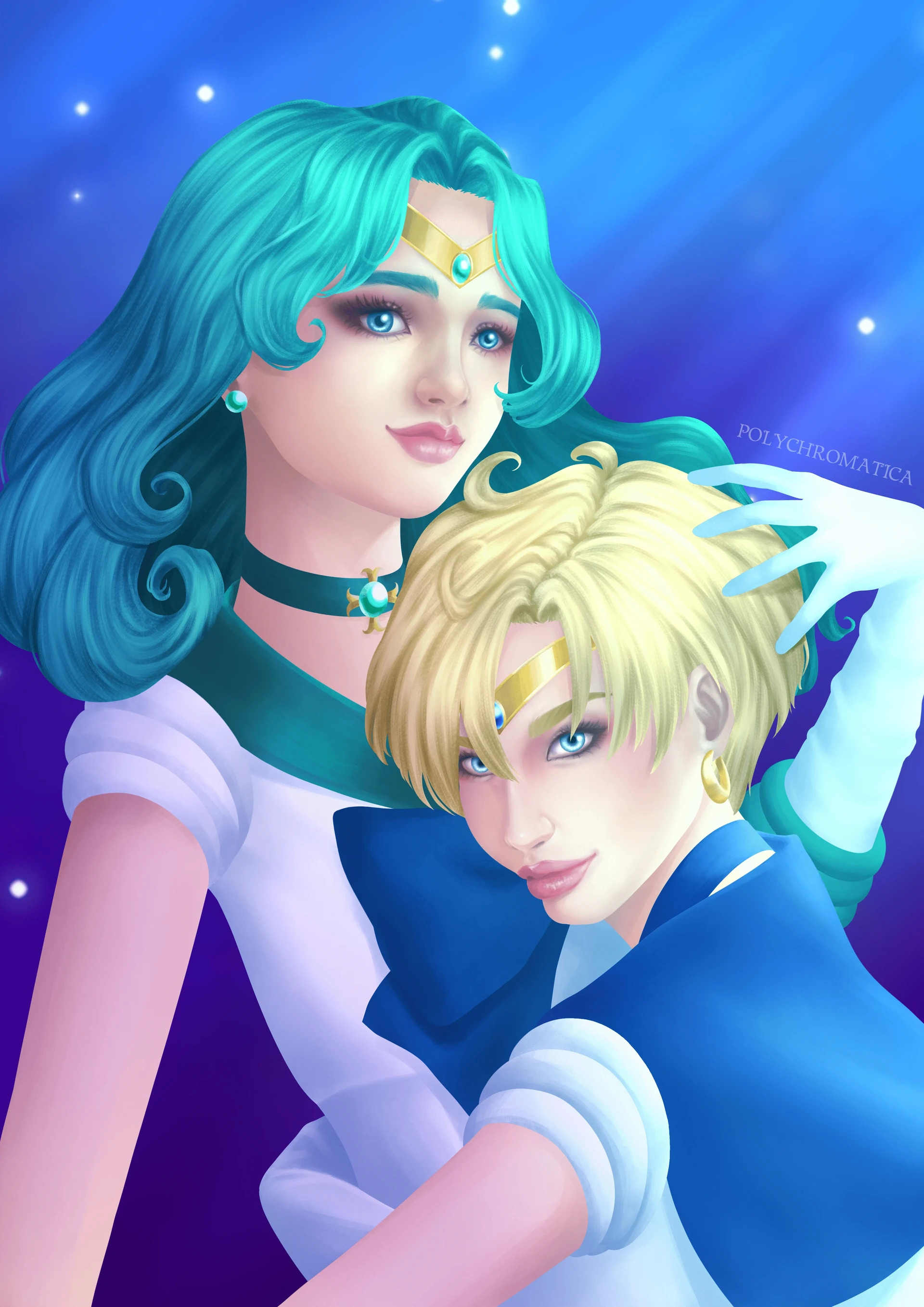 Ilustração autoral de Sailor Neptune e Sailor Uranus de Sailor Moon
